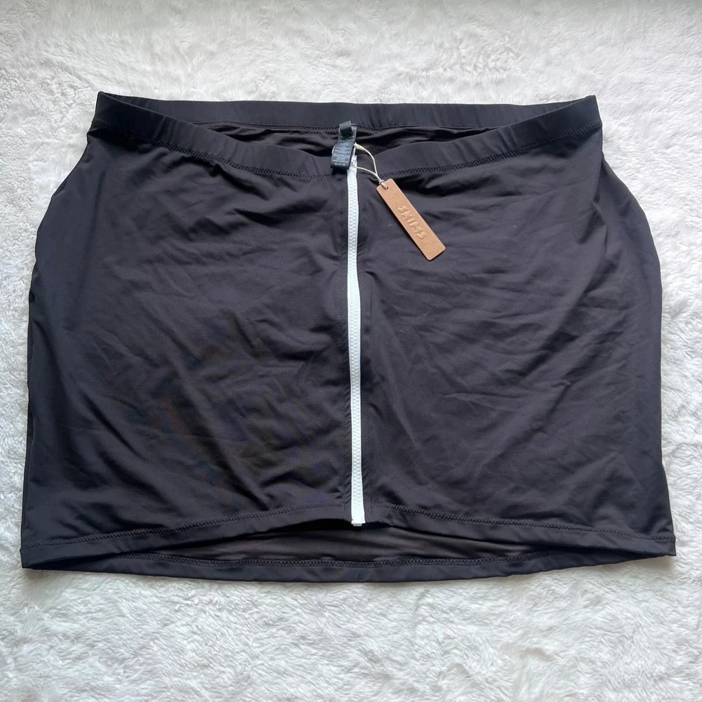 SKIMS Sporty Zipper Swim Mini Skirt Onyx Black Plus Size 4X CU-SKT-3024 NEW